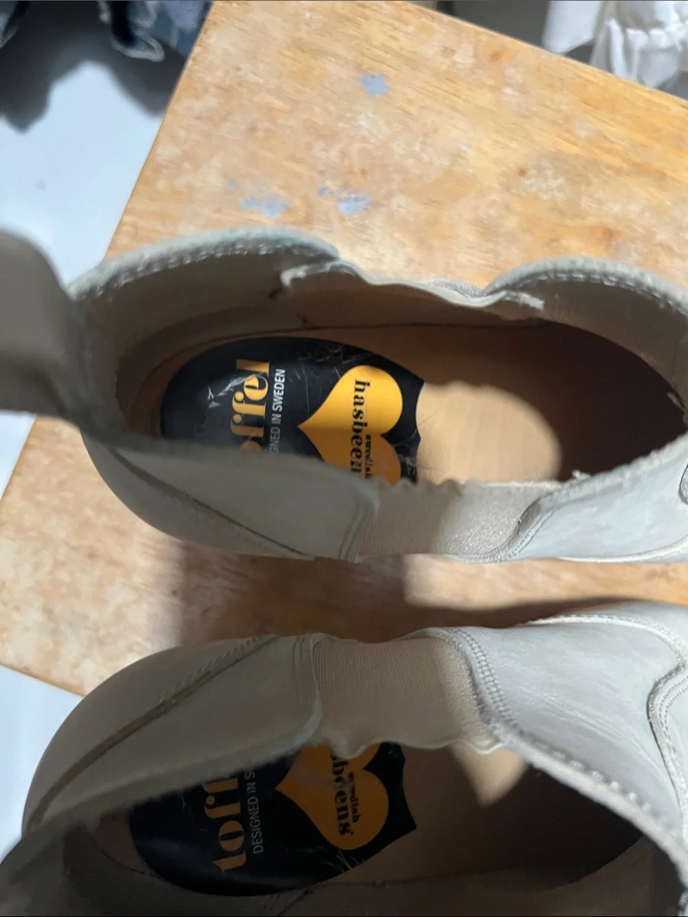 Swedish Hasbeens. Size 37.  Women’s Cream Leather Ankle Boots